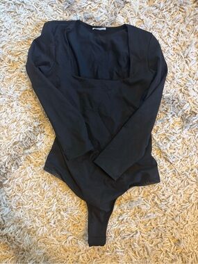 Free People Black Long-Sleeve Square Neck Kids Bodysuit